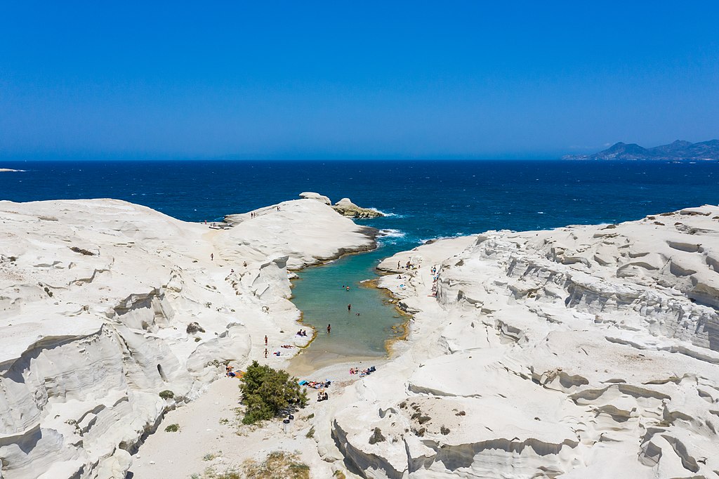 Sarakiniko Beach in Milos with calm water conditions